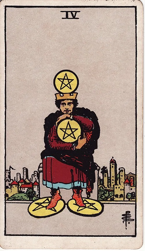 ไพ่ Four of Pentacles (สี่เหรียญ)