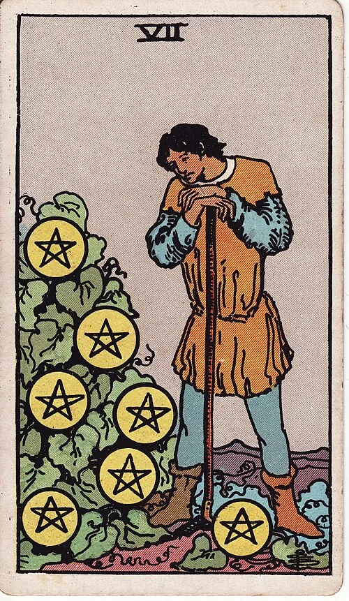 ไพ่ Seven of Pentacles (เจ็ดเหรียญ)