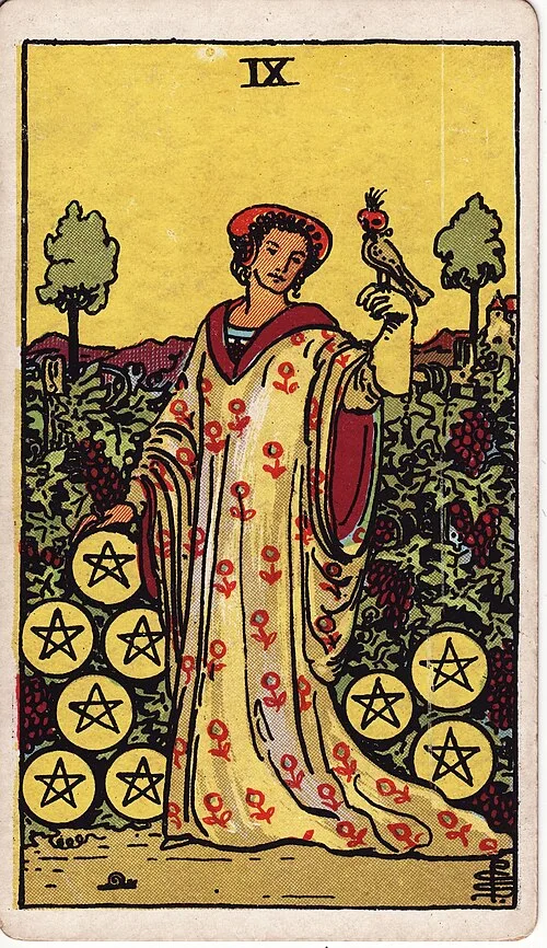 ไพ่ Nine of Pentacles (เก้าเหรียญ)