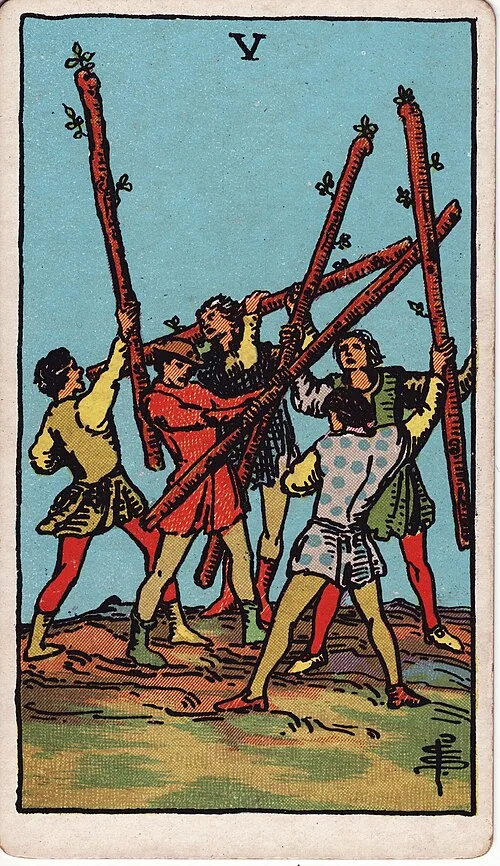 ไพ่ Five of Wands (ห้าไม้เท้า)